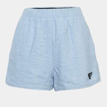 Prada Blue Cotton Terry Logo Plaque Shorts XS