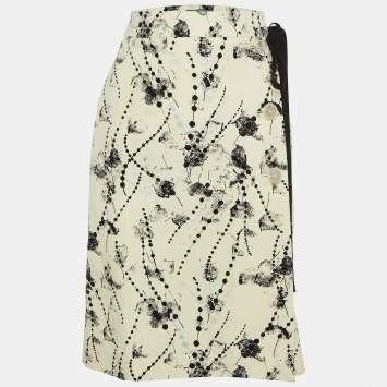 Prada White Printed Cotton Midi Wrap Skirt S/M