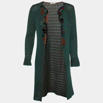Prada Brown/Teal Crochet Knit Open Front Cardigan S
