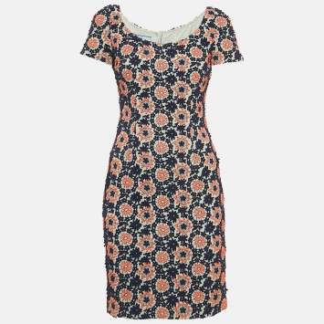 Prada Blue Floral Lace Scoop Neck Mini Dress XS