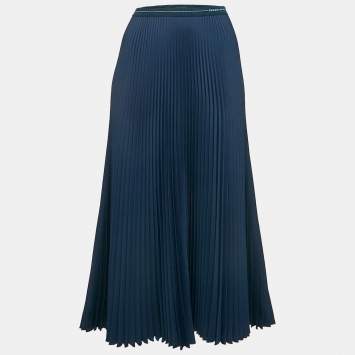 Prada Navy Blue Plisse Midi Skirt M