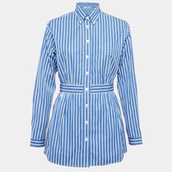 Prada Blue Stripe Cotton Mini Shirt Dress S