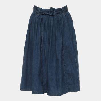 Prada Blue Belted Waist Denim Skirt S