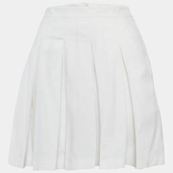 Prada White Cotton Pleated Mini Skirt M