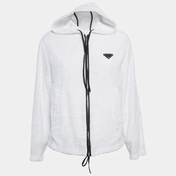 Prada White Enamel Metal Logo Terry Hoodie Jacket S