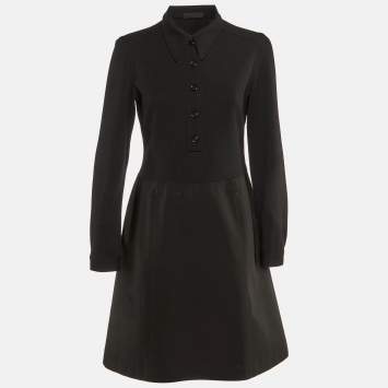 Prada Black Nylon & Knit Paneled Midi Dress L