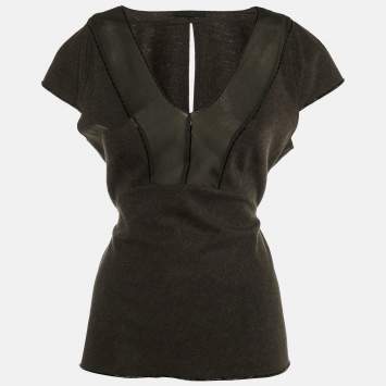 Prada Grey/Green Wool & Silk Bead Detail Top L
