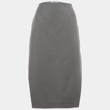 Prada Grey Mohair Wool Blend Pencil Skirt S