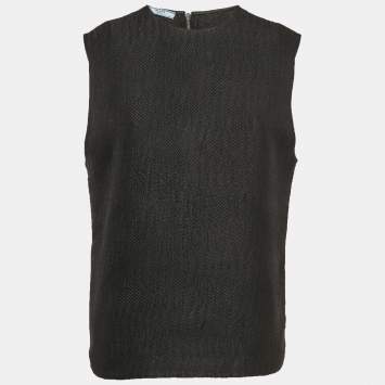 Prada Black Textured Crepe Sleeveless Top M