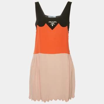Pre Owned Prada Multicolor Stretch Crepe Sleeveless Mini Dress S
