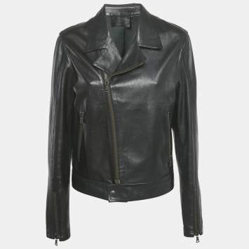 Prada Black Leather Zip-Up Jacket M 