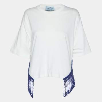 Pre Owned Prada White Jersey Embellished Top S