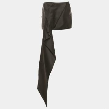 Prada Black Satin Long Drape Detail Mini Skirt S