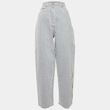 Pre Owned Prada Blue Striped Denim Hight Rise Jeans M Waist 26"