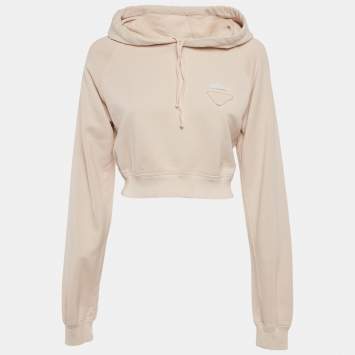 Prada Pink Cotton Knit Cropped Hoodie S