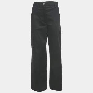 Pre Owned Prada Black Cotton Gabardine Wide Leg Trousers S