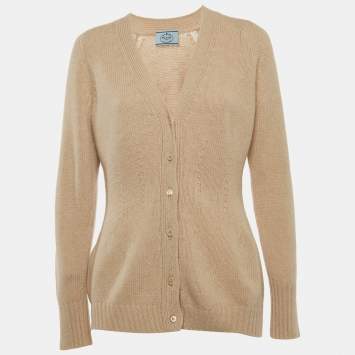 Prada Beige Wool Knit Button Front Long Sleeve Cardigan M