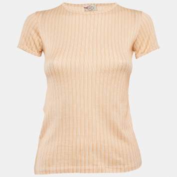Pre Owned Prada Orange Stripped Jersey Fitted Top S