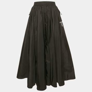 Pre Owned Prada Black Re-Nylon Zipper Detail Maxi Skirt M