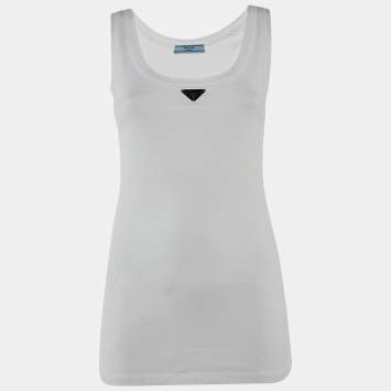 Pre Owned Prada White Cotton Triangle Logo Tank Top S