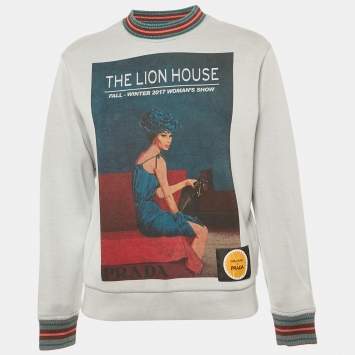 Pre Owned Prada Grey The Lion House Print Cotton Blend Sweatshirt XS 