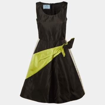 Pre Owned Prada Black Silk Satin Bow Detail Sleeveless Dress S