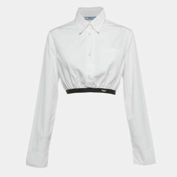 Pre Owned Prada White Cotton Button Front Crop Top M