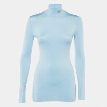 Pre Owned Prada Blue Jersey Long Sleeve Turtleneck Top S