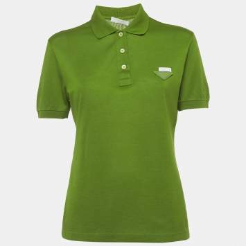 Pre Owned Prada Green Cotton Pique Polo T-Shirt L