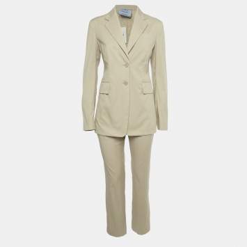 Pre Owned Prada Beige Cotton Blend Blazer & Pants Suit S 