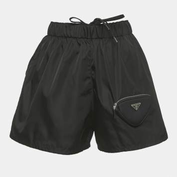 Pre Owned Prada Black R-Nylon Triangle Pocket Detail Shorts S