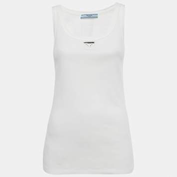 Pre Owned Prada White Triangle Logo Jersey Tank Top S