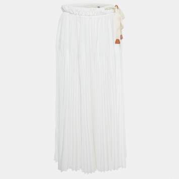 مملوكة مسبقًا Prada White Chiffon Pleated Midi Skirt M