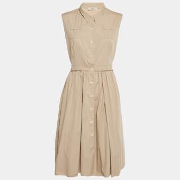Pre Owned Prada Beige Cotton Blend Midi Shirt Dress M