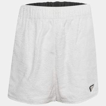 Pre Owned Prada White Terry Triangle Logo Applique Shorts M