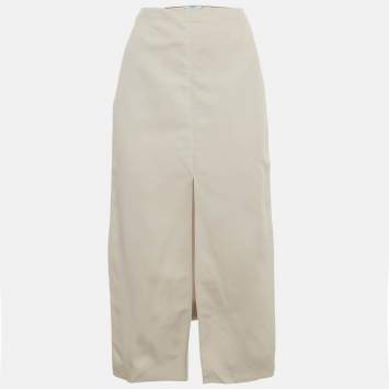 مملو�كة مسبقًا Prada Grey Logo Triangle Applique Viscose Blend Midi Skirt S