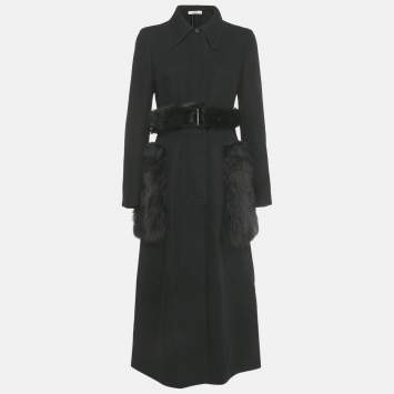 Pre Owned Prada Black Wool Raccoon Fur Coat M