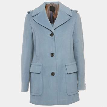 Pre Owned Prada Blue Wool Single Breasted Coat M