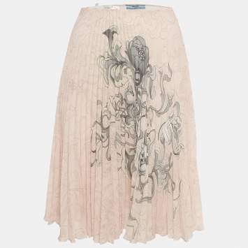 مملوكة مسبقًا Prada Pink Floral Print Plisse Midi Skirt S
