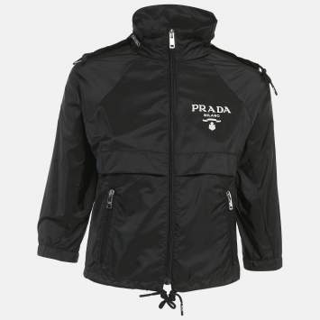 Pre Owned Prada Black Re- Nylon Hooded Rain Jacket S