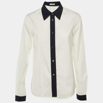 Pre Owned Prada White/Navy Cotton Long Sleeve Shirt M 