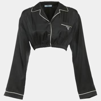 Pre Owned Prada Black Silk Crop Shirt S