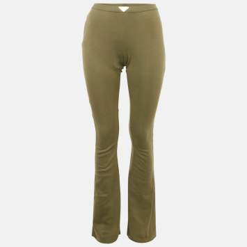 مملوكة مسبقًا Prada Military Green Cotton Knit Flared Leg Pants M