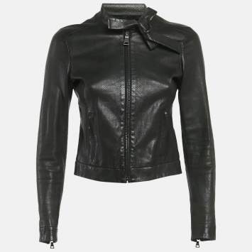 Pre Owned Prada Black Perforated Leather Jacket S