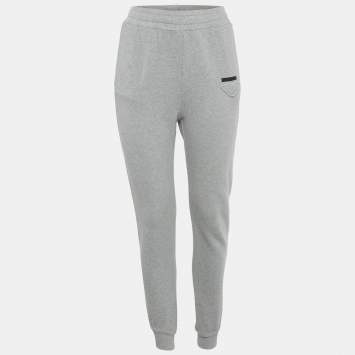 مملوكة مسبقًا Prada Grey Cotton Triangle Applique Joggers XS