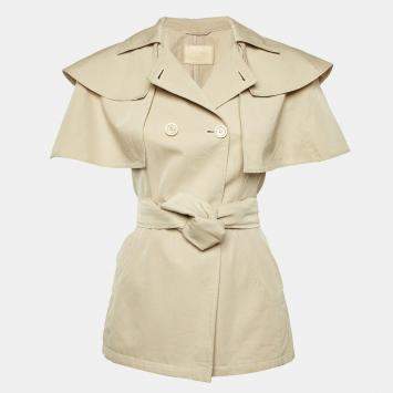 Pre Owned Prada Beige Cotton Cape Sleeve Belted Coat S