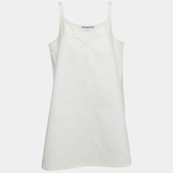 مملوكة مسبقًا Prada White Denim Sleeveless Oversized Mini Dress L