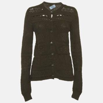 Pre Owned Prada Green Wool Long Sleeve Cardigan S 