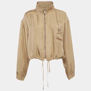Pre Owned Prada Beige Triangle Logo Zip-Up Jacket S
