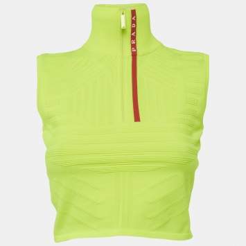 Pre Owned Prada Neon Green Textured Technical Jersey Crop S
